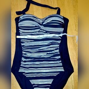 Merona Black and White One Piece Swimsuit with Ruched Stripes